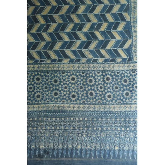 shop Ajrakh block print -  Woolen Indigo shawl 