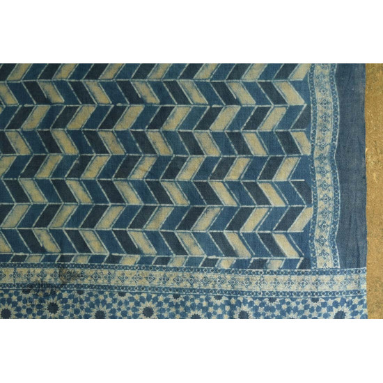 shop Ajrakh block print -  Woolen Indigo shawl 