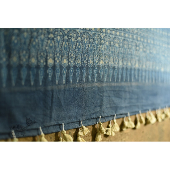 shop Ajrakh block print -  Woolen Indigo shawl 