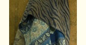 Ajrakh ~ Reversible Quilt Shawl with Kantha Stitch Shawl - Wool (Dark Brown) + Silk (Blue)