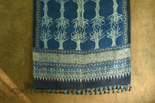 Ajrakh ~ Reversible Quilt Shawl with Kantha Stitch Shawl - Wool (Dark Brown) + Silk (Blue)