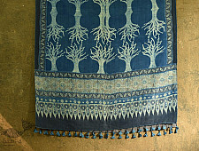 Ajrakh ~ Reversible Quilt Shawl with Kantha Stitch Shawl - Wool (Dark Brown) + Silk (Blue)