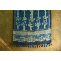 Ajrakh ~ Reversible Quilt Shawl with Kantha Stitch Shawl - Wool (Dark Brown) + Silk (Blue)