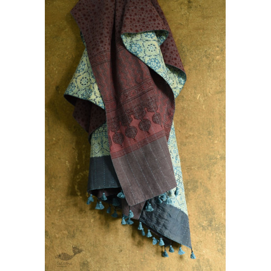 shop Reversible Quilt Shawl with Kantha Stitch Shawl - Wool + Silk