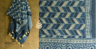 Ajrakh Print in Natural Color ~ Woolen Indigo Shawl