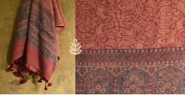 Ajrakh Print in Natural Color ~ Woolen Shawl - Brick Red