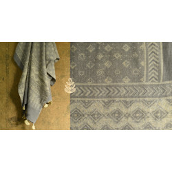 Ajrakh Print in Natural Color ~ Woolen Shawl - Grey