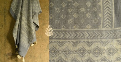 Ajrakh Print in Natural Color ~ Woolen Shawl - Grey