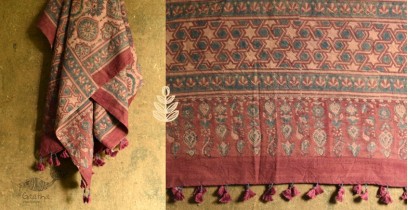 Ajrakh Print in Natural Color ~ Woolen Shawl - Red