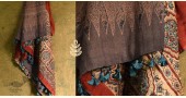 Ajrakh ~ Reversible Quilt Shawl with Kantha Stitch Shawl - Wool (Brown) + Silk (Red)