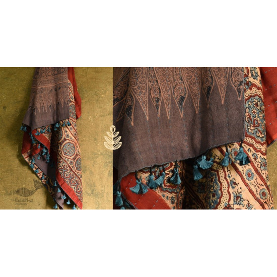 shop Reversible Quilt Shawl with Kantha Stitch Shawl - Wool + Silk