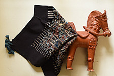 Neelanjana . नीलांजना ~ Square Ajrakh Cotton Black Scarf