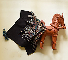 Neelanjana . नीलांजना ~ Square Ajrakh Cotton Black Scarf