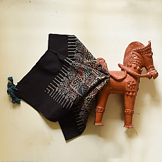 Neelanjana . नीलांजना ~ Square Ajrakh Cotton Black Scarf