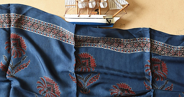 Ajrakh Modal Silk Stole With Natural Dyed| Indian craft store