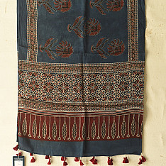 Anagi | Ajrakh Modal Silk Blue Stole With Natural Dyed