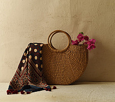 Neelanjana . नीलांजना ~ Ajrakh Block Printed - Square Modal Silk Scarf - 13