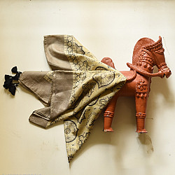 Neelanjana . नीलांजना ~ Square Ajrakh Silk Scarf - Light Yellow & Brown