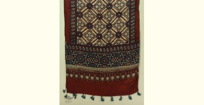 Ajrakh Printed Mashru Stole in Maroon Color