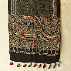 Anagi | Ajrakh Modal Silk Black Stole With Natural Dyed