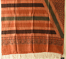 Ajrakh Mulberry Silk Dupatta | Natural dyed - Brown Stripes 
