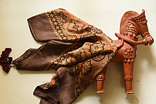 Neelanjana . नीलांजना ~ Square Ajrakh Silk Scarf - Brown & Orange