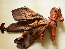 Neelanjana . नीलांजना ~ Square Ajrakh Silk Scarf - Brown & Orange