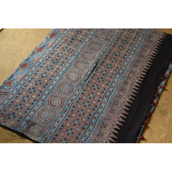 shop Ajrakh Hand Block Printed - Mul Soft Cotton Saree