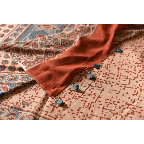 shop Ajrakh Hand Block Printed - Mul Soft Cotton Saree