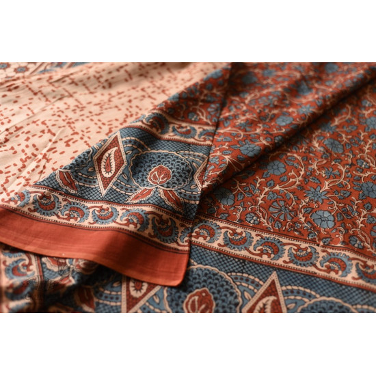 shop Ajrakh Hand Block Printed - Mul Soft Cotton Saree