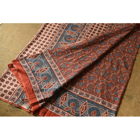 shop Ajrakh Hand Block Printed - Mul Soft Cotton Saree