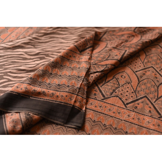 ajrakh printed mul cotton saree