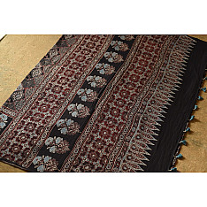 Charu . चारु | Ajrakh Block Printed - Mul Soft Cotton Saree - Black
