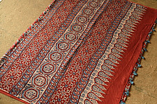 Charu . चारु | Ajrakh Handcrafted - Mul Cotton Saree - Red