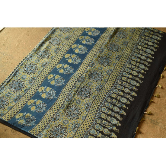 shop Mul Cotton Ajrakh Block Print Saree