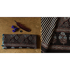 Charu . चारु | Ajrakh Block Printed - Mul Soft Cotton Saree - Black