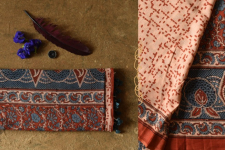 Charu . चारु | Ajrakh Hand Block Printe - Mulmul Cotton Saree - Brick Red