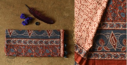 Charu . चारु | Ajrakh Hand Block Printe - Mulmul Cotton Saree - Brick Red