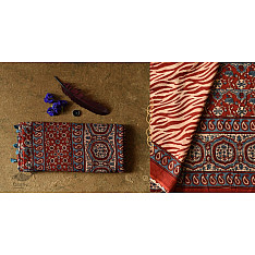Charu . चारु | Ajrakh Handcrafted - Mul Cotton Saree - Red