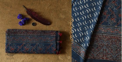 Charu . चारु | Mulmul Soft Cotton Ajrakh Print Saree - Blue & Red
