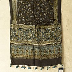 Anagi | Natural Dyed Ajrakh Block Printed Modal Silk Stole - Black