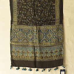 Anagi | Natural Dyed Ajrakh Block Printed Modal Silk Stole - Black