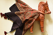 Neelanjana . नीलांजना ~ Square Ajrakh Silk Scarf - Red & Black
