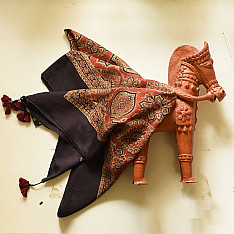 Neelanjana . नीलांजना ~ Square Ajrakh Silk Scarf - Red & Black