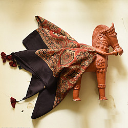 Neelanjana . नीलांजना ~ Square Ajrakh Silk Scarf - Red & Black
