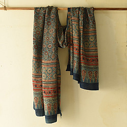 Ajrakh Mulberry Silk Dupatta | Natural dyed - Blue
