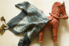 Neelanjana . नीलांजना ~ Square Ajrakh Silk Scarf - Sky Blue