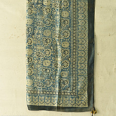 Neelanjana . नीलांजना ~ Square Ajrakh Silk Scarf - Sky Blue