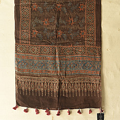 Anagi | Natural Dyed Ajrakh - Modal Silk Brown Stole With Flower Motif