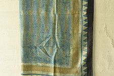 Neelanjana . नीलांजना ~ Square Ajrakh Silk Scarf - Light Blue Strips 